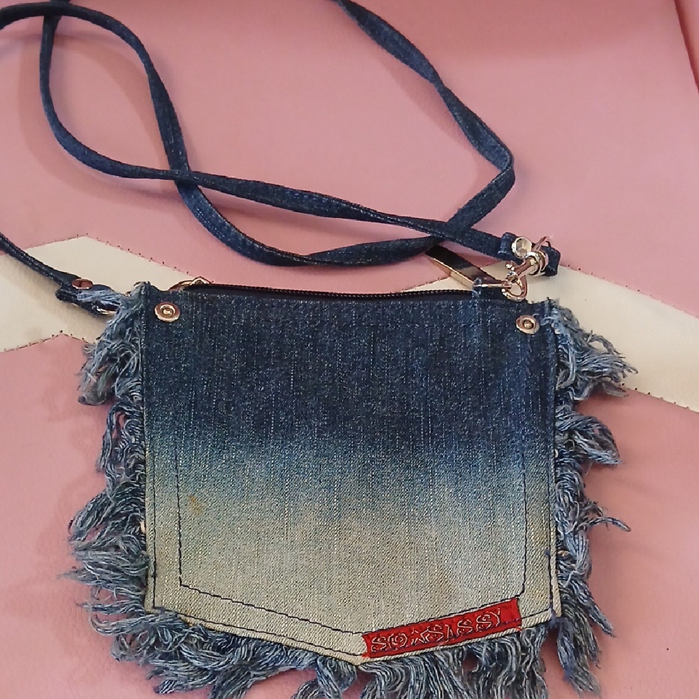 Stylish Denim Crossbody Bag with Fringe
